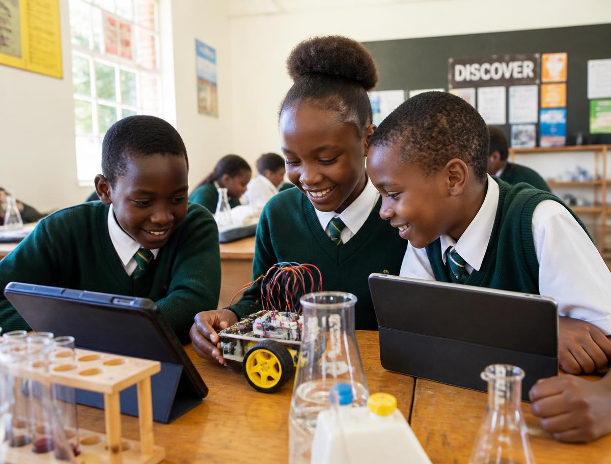 Learners working on a STEM project at Discovery Hub School